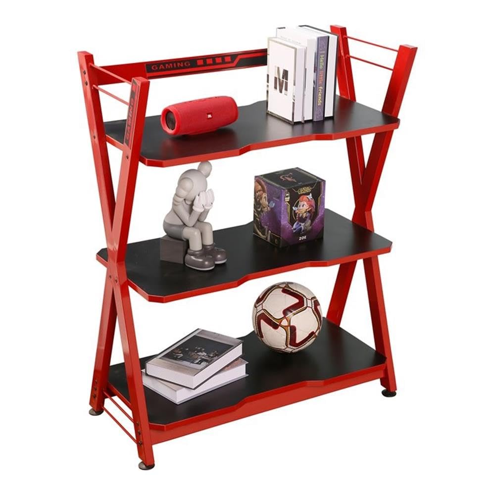 JJS 3-Tier Gaming Console Storage Shelf - Modern Open Bookcase Rack for PS5, Xbox & Nintendo Switch - Display Stand for Speakers, Figures & Plants - Perfect for Gaming Room & Home Office Setup (Red)