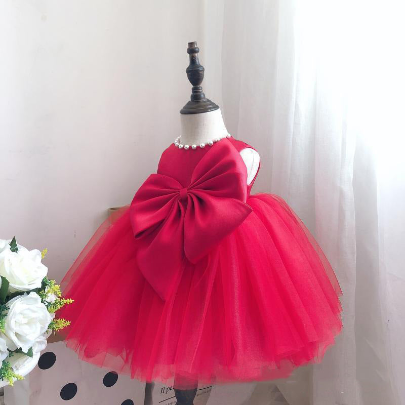 Baby Girl Big Bow Rose Pageant Dress - Toddler Christmas Princess Party Gown for Special Occasions & Photo Shoots