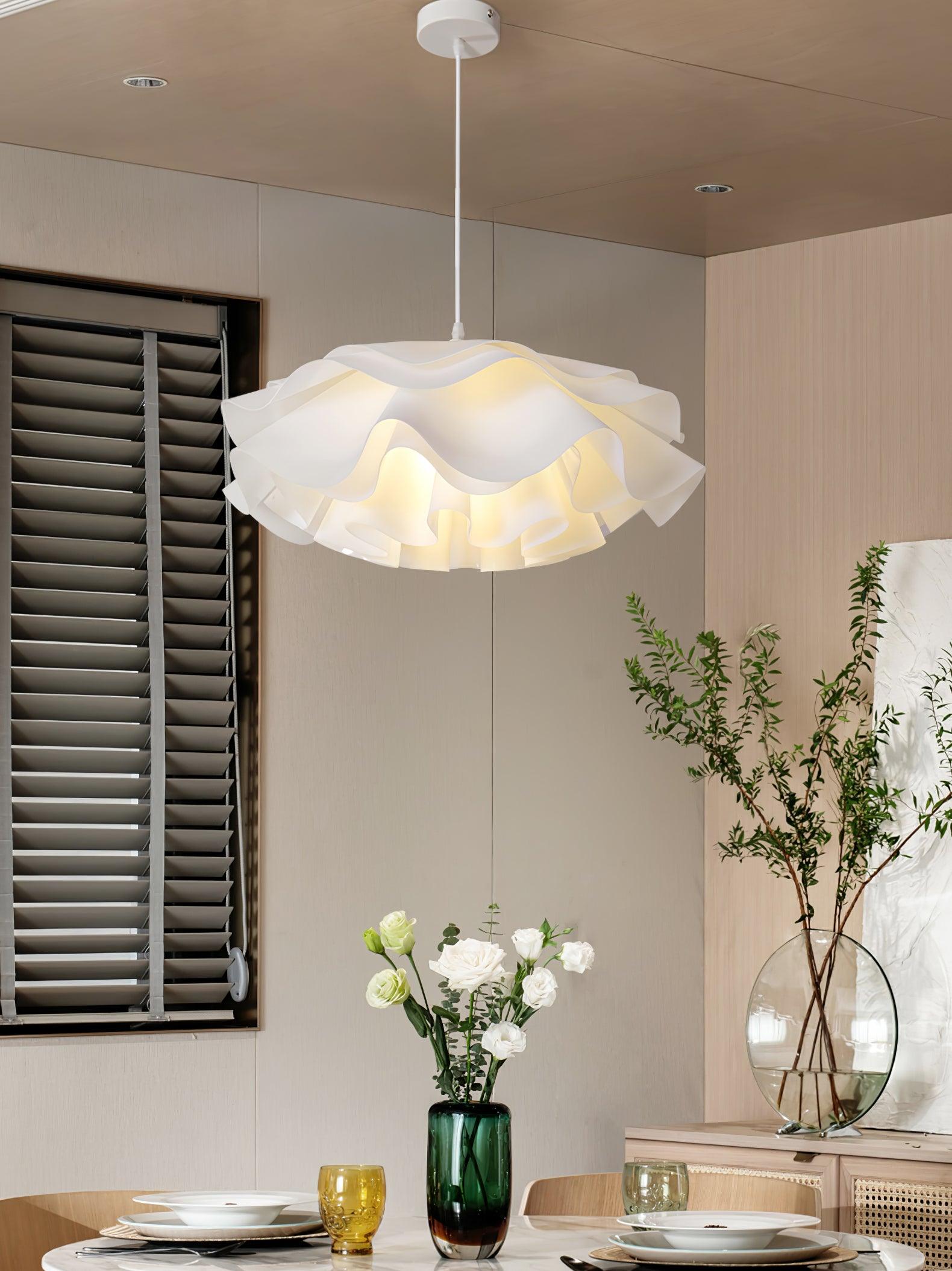Elegant White Flower Shaped Pendant Light - Modern Floral Ceiling Lamp for Living Room, Bedroom & Dining Room Decor