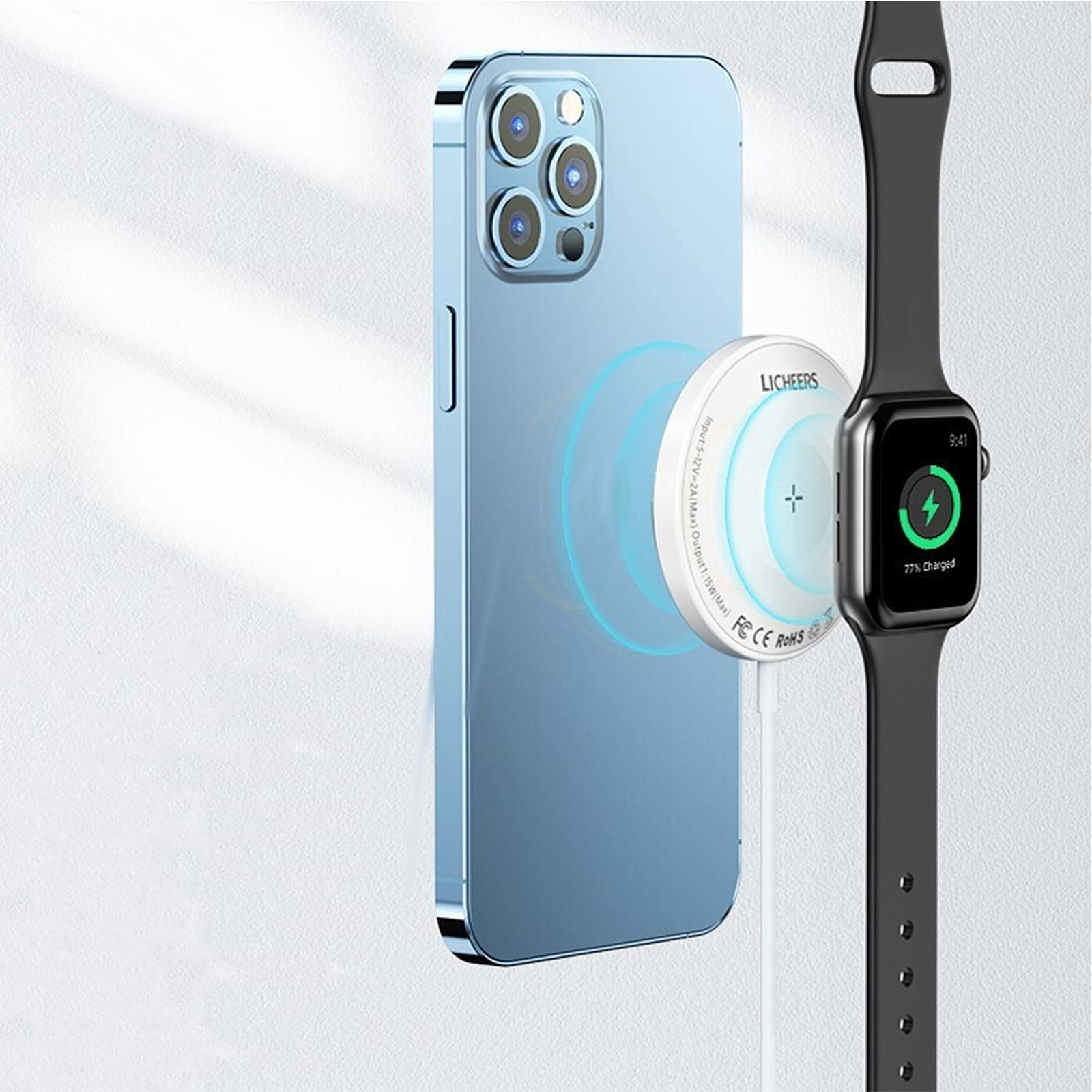 3-in-1 Magnetic Wireless Charger Stand | 15W Fast Charging Certified for iPhone 14/13/12, AirPods & Apple Watch | Multi-Device Charging Station | Safe & Stable for Home, Office & Travel Use
