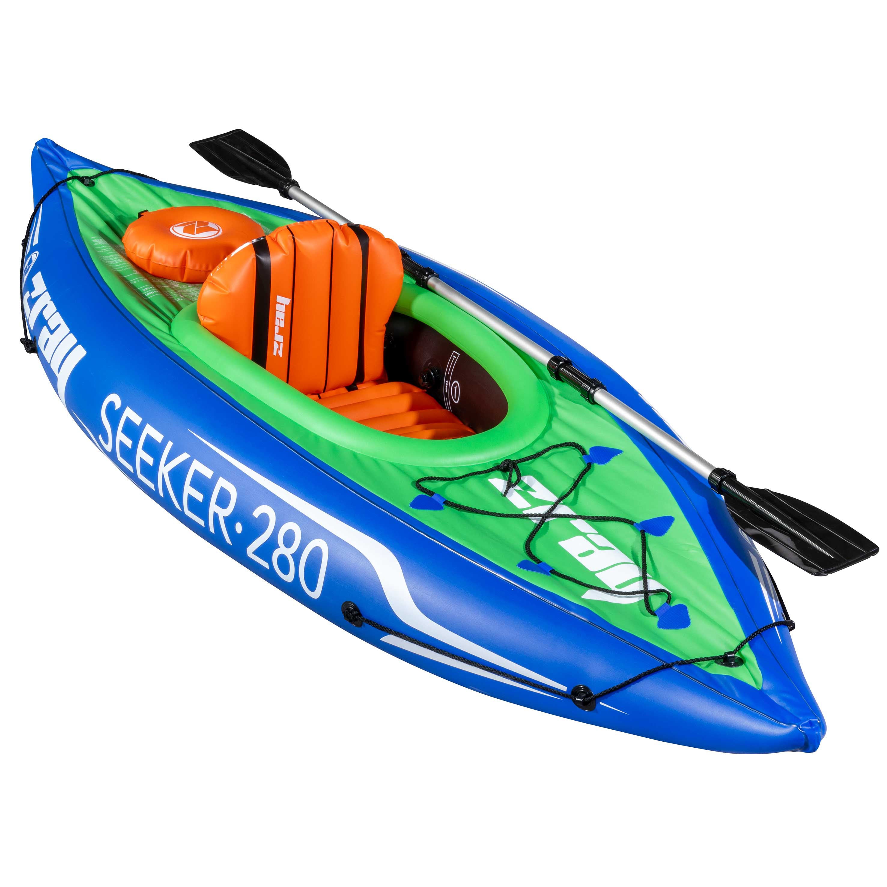 Inflatable One Person Kayak Canoe Set with Pump & Aluminum Paddle - Portable Blue/Green Kayak for Adults - Perfect for Lakes, Rivers & Outdoor Water Adventures (Model DL154)