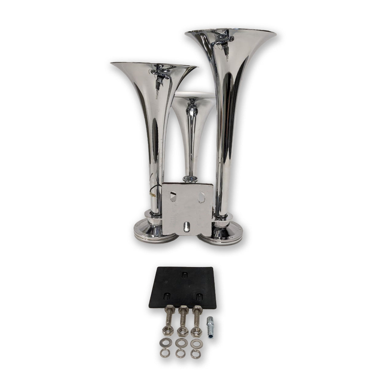 Fortpro 3 Round Chrome Trumpet Air Horn 12V/24V Heavy Duty Train Horn Kit for Trucks, Semi Trucks & Boats - Loud Warning Sound for Safety & Emergency Use