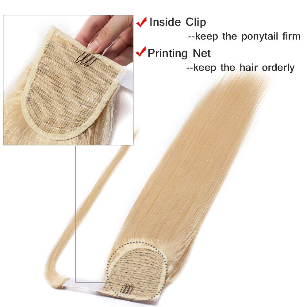 Blonde Remy Human Hair Clip-in Ponytail Extensions - 22 Inch Straight One Piece Hairpiece with Comb Binding for Women (#613 Bleach Blonde) | Perfect for Parties, Weddings & Everyday Styling