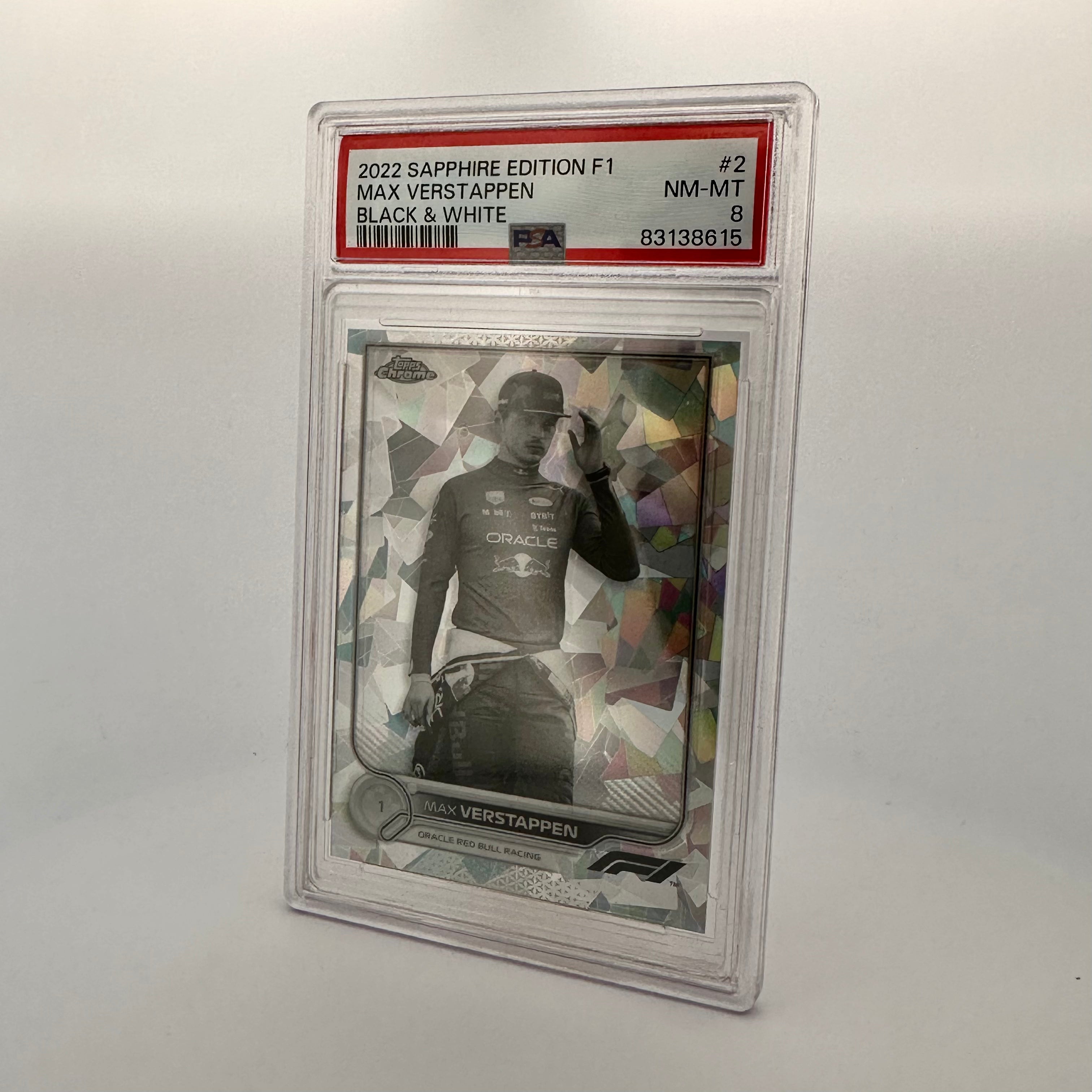 PSA 8 Graded Max Verstappen #2 Sapphire Edition Black & White Trading Card - Perfect for F1 Collectors, Sports Memorabilia Enthusiasts & Racing Fans Display