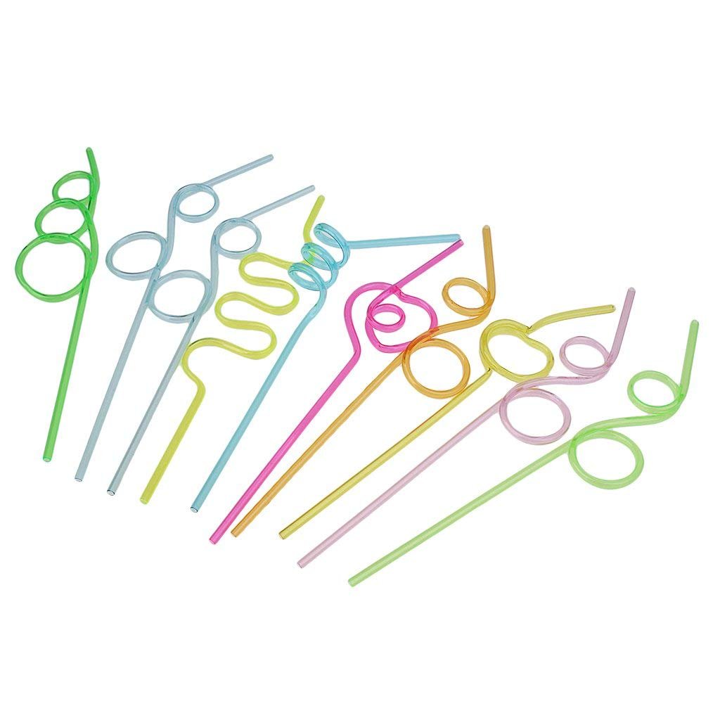 10 Pack Tomshi Curly Straws with Knots - Fun Decorative Drinking Straws for Kids Birthday Parties, Cocktails, and Summer Beverages | Colorful Party Supplies & Table Decorations