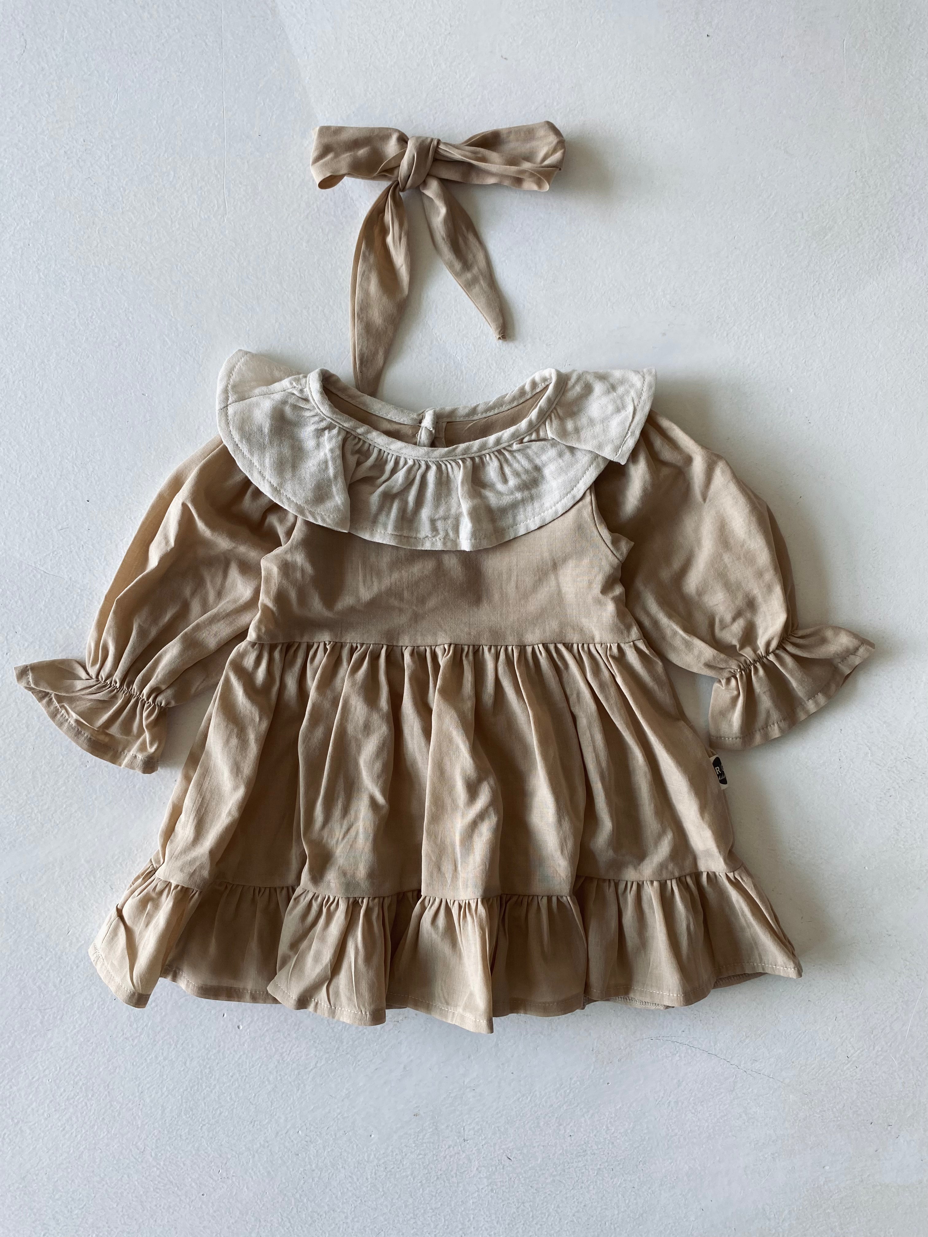 Girl's Long Sleeve Ruffle Dress | 100% Cotton | Includes Hair Band | Perfect for Birthday Parties, School Events & Family Gatherings