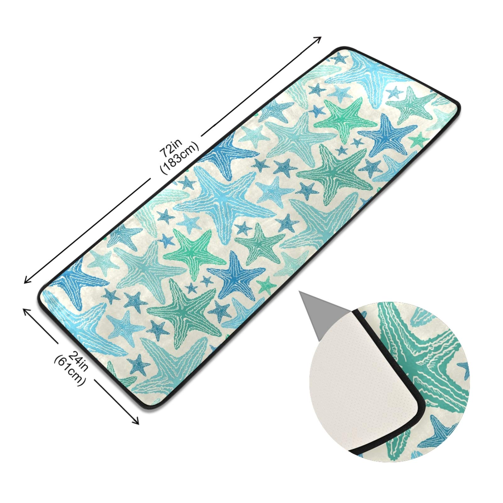 Non-Slip Blue Green Starfish Runner Rug 2x6 FT - Soft Indoor Hallway Carpet, Kitchen Floor Mat, Bathroom Doormat, Bedroom Entry Rug for Home Decor | Perfect for Coastal Theme Living Rooms, Beach House Entryways & Boho Chic Spaces