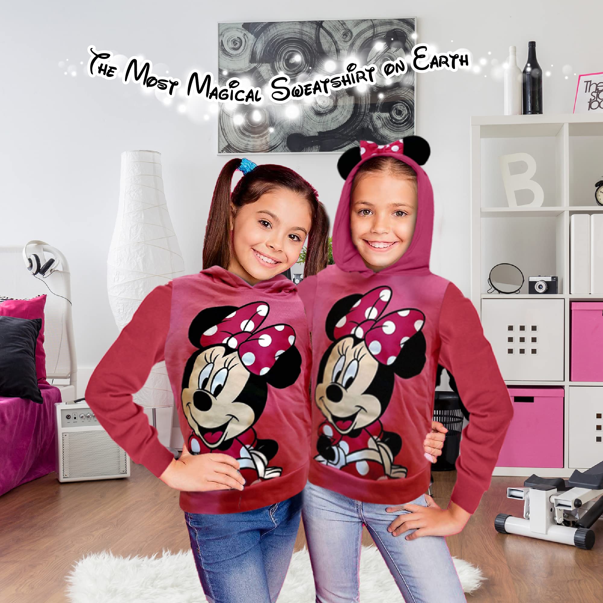 Disney Sweet Minnie Mouse Girls' Ear Hoodie - Pink Fleece Pullover for Kids | Cute Winter Outfit & Playdate Fashion