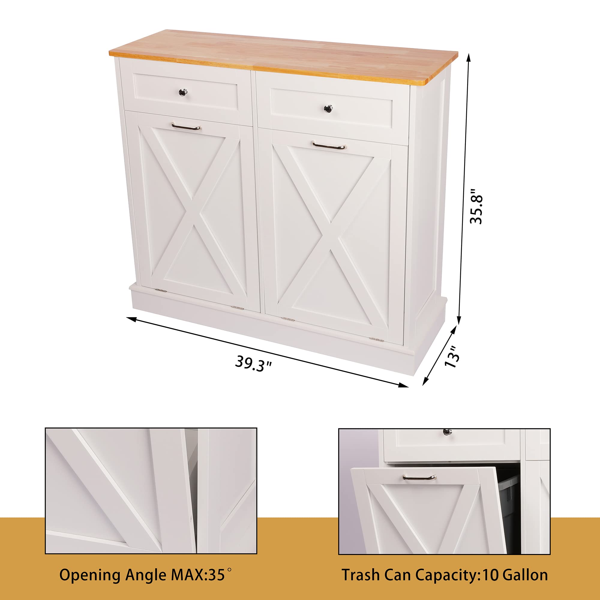 Farmhouse Style Kitchen Trash Cabinet - Solid Wood Double Tilt Out Trash Can with Barn Door | Pet Proof & Odor Blocking Laundry Storage | Perfect for Modern Farmhouse, Rustic Kitchens & Mudroom Organization