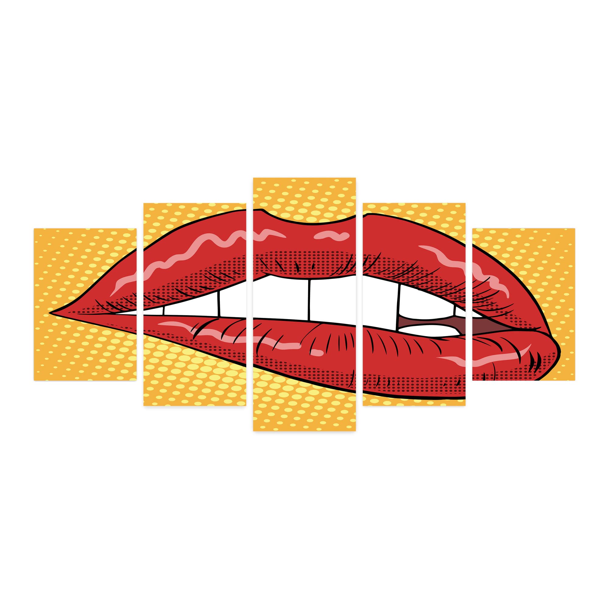 Ambesonne Abstract Art 5-Panel Acrylic Glass Wall Decor - Retro Pop Art Style with Comic Strip Kissing Lips Design - Modern Home Decor for Living Room, Bedroom & Dorm - 60x30 Inches in Vibrant Orange & Vermilion - Perfect for Contemporary Spaces & Art Lovers