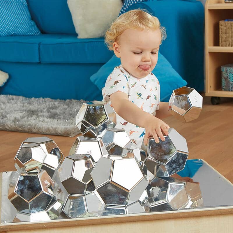 12-Piece Marvellous Metallic Mirrored Silver Boulders Set - Decorative Home Accents for Living Room, Garden & Office Decor