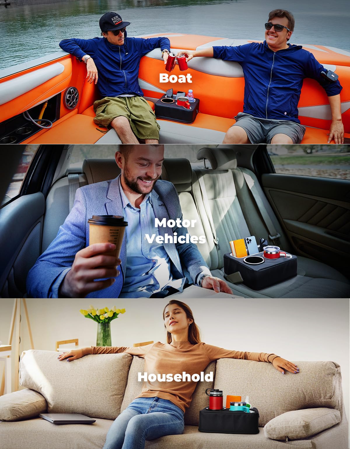KEMIMOTO Multi-Purpose Car Back Seat Organizer & Tray - Holds Drinks, Snacks, Remote - Perfect for Cars, Couches, Beds & Boats | Portable Storage Solution for Road Trips, Home & Travel