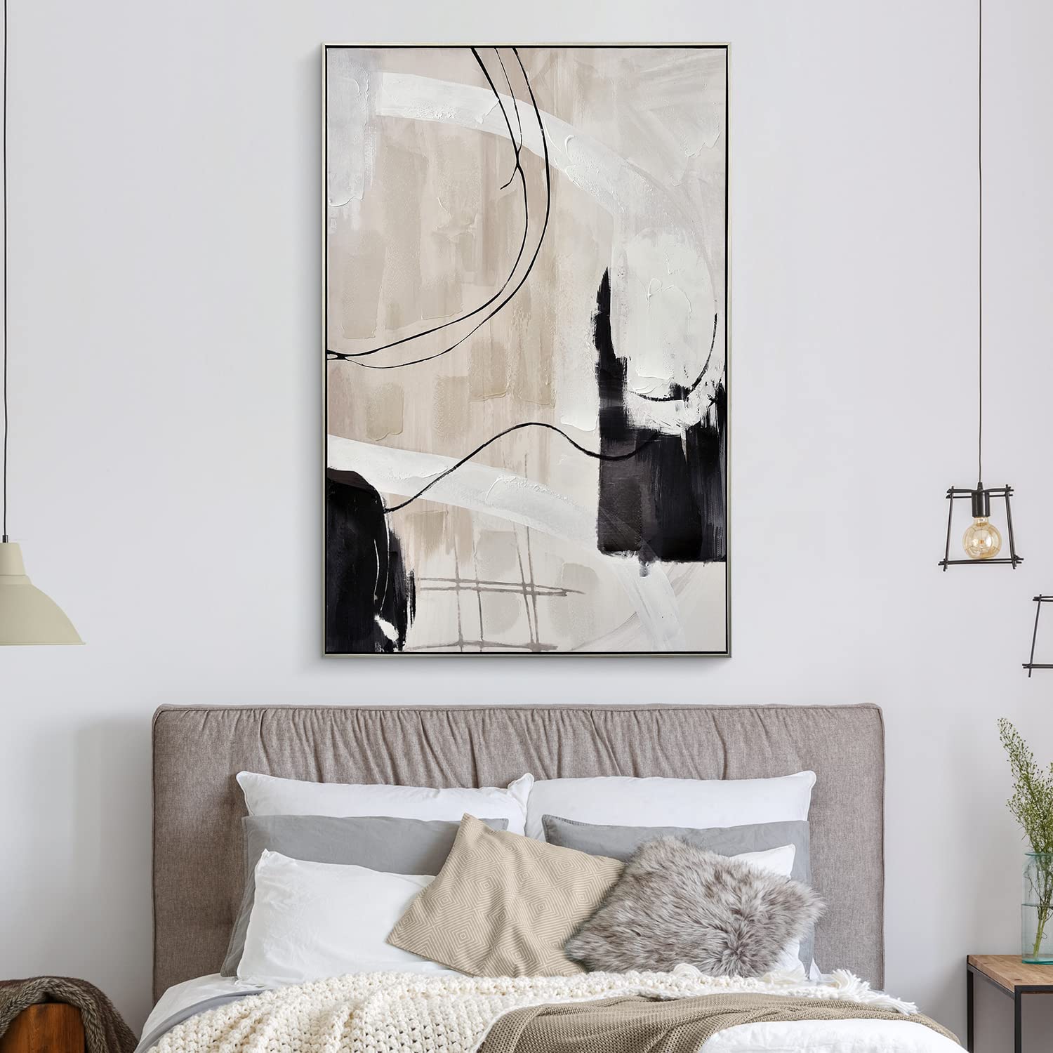 Abstract Hand Painted Framed Wall Art - Neutral Textured Canvas Print Painting for Bedroom & Living Room Decor - Ready to Hang 32x48 Inch - Perfect for Modern Home, Office & Gift Giving