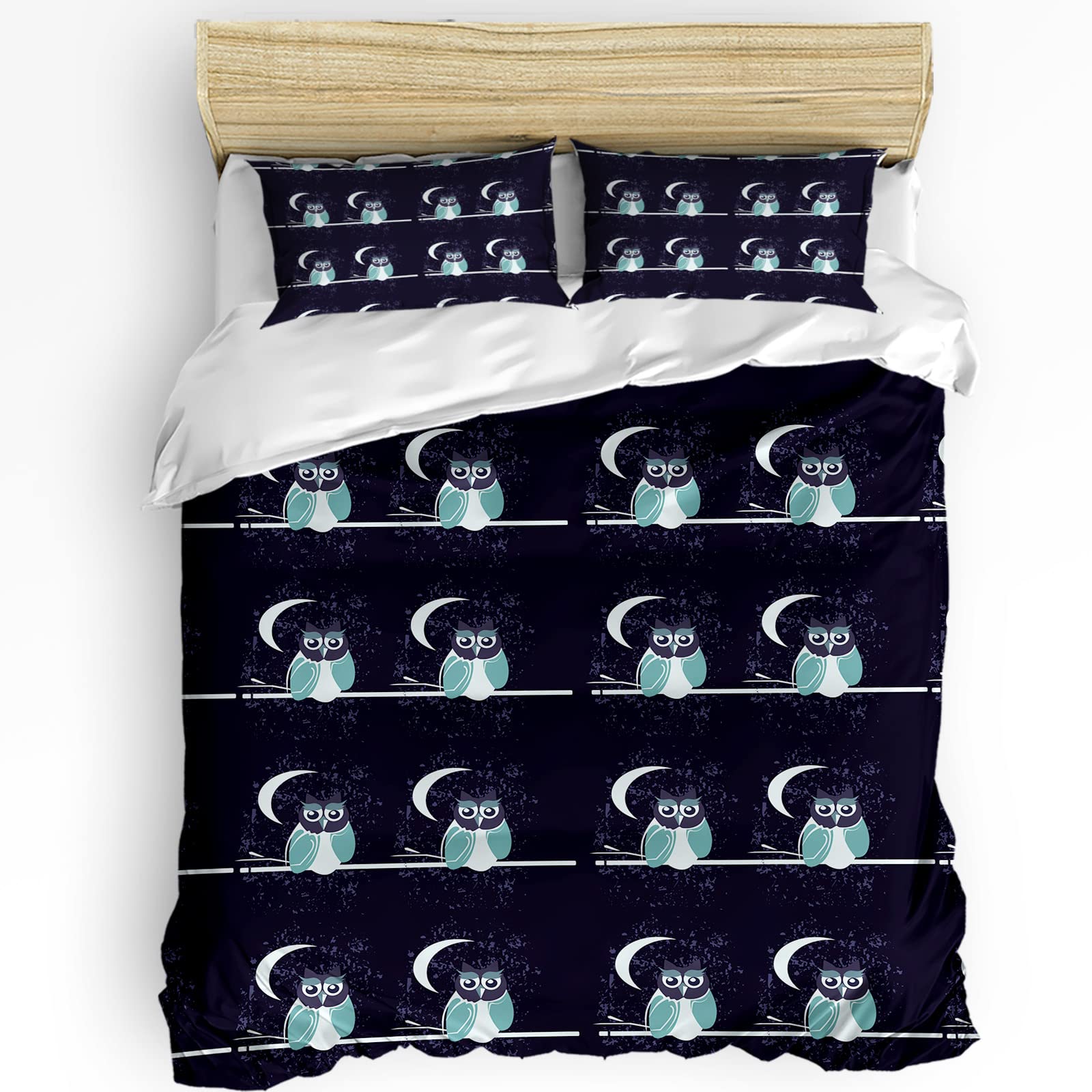 CHARMHOME 3-Piece Queen Size Bedding Set - Soft Washed Microfiber Duvet Cover with 3D Owl Night Design, All-Season Comfort for Home Decor & Guest Room Styling