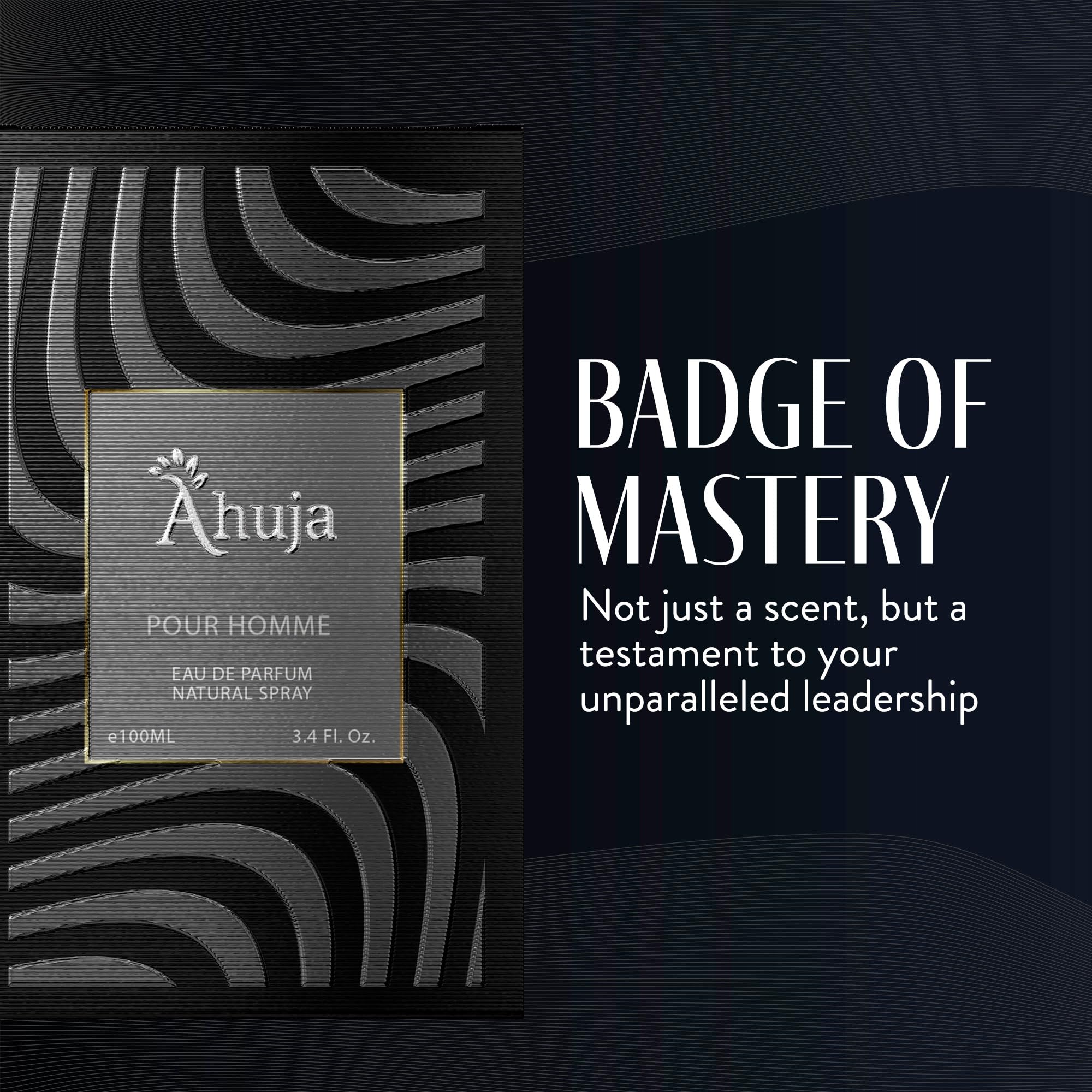 AHUJA Pour Homme Eau de Parfum for Men 3.4 oz | Long Lasting Citrus & Fruity Cologne | Luxury Men's Fragrance Gift Set | Perfect for Date Night, Office & Special Occasions