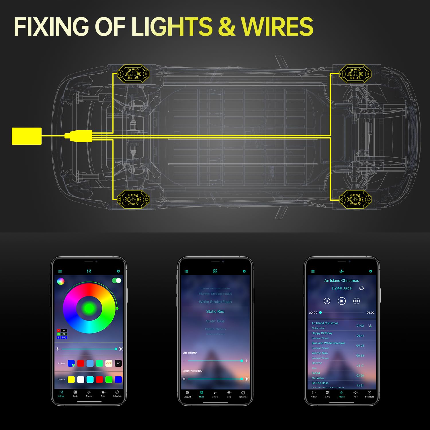 YCHOW-TECH 8-Piece RGB LED Rock Lights Kit - Wireless Waterproof Underglow Neon Lights with APP Control & Music Sync - Multi-Color Wheel Well Lighting for Off-Road Vehicles, Pickup Trucks, RZR, SUV, ATV, UTV - Perfect for Night Off-Roading & Car Shows