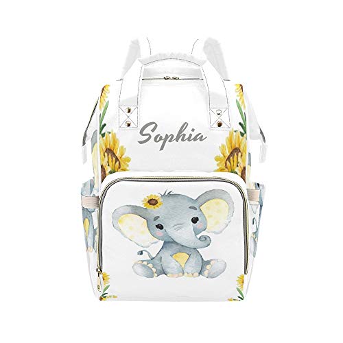 **Custom Personalized Elephant Baby Floral Diaper Bag - Mummy Backpack, Tote & Shoulder Nappy Bag for Nursing - Perfect Baby Shower Gift for New Moms (Great for Travel, Outings & Daily Use)**