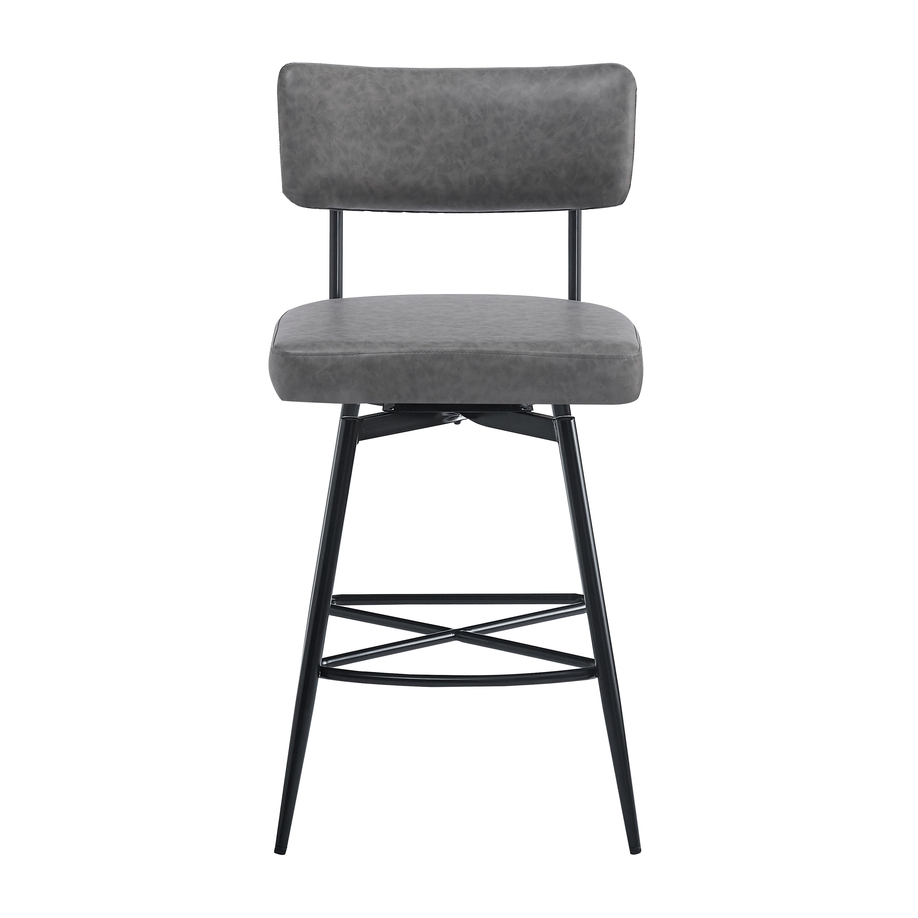 26'' Retro Swivel Counter Stools Set of 2 - Iron Frame & PU Cushioned Bar Stools for Kitchen Island, Breakfast Nook or Home Bar - Vintage Style Adjustable Height Stools
