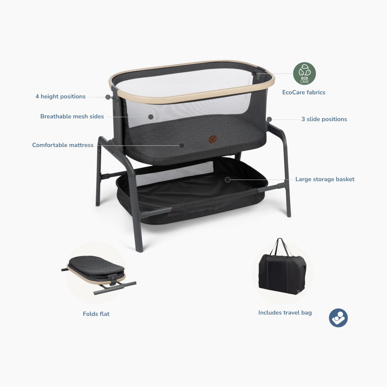 Maxi Cosi Iora 2-in-1 Convertible Co-Sleeper Bassinet & Bedside Sleeper for Newborns - Safe & Comfortable Baby Bed for Nursery, Bedroom, and Travel Use