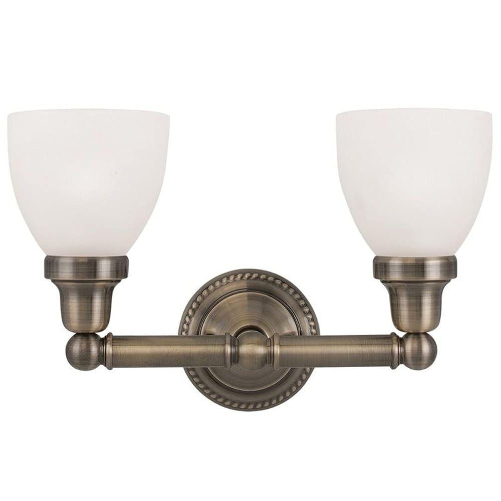 Livex Lighting 1022-01 Classic 2-Light Bathroom Vanity Light Fixture in Antique Brass Finish - Perfect for Bathroom, Powder Room, and Dressing Area Lighting