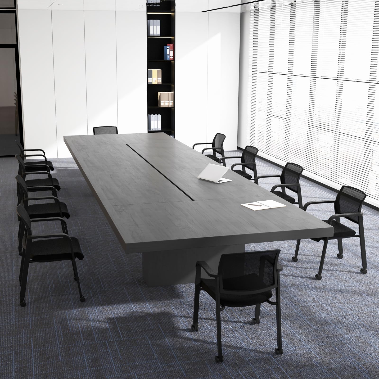 Tangkula 2-Pack Rolling Conference Room Chairs - Stackable Office Guest Chairs with Breathable Mesh Back, Adjustable Armrests & Smooth PU Wheels - Perfect for Business Meetings, School Classrooms, Hotel Lobbies & Waiting Areas - Black