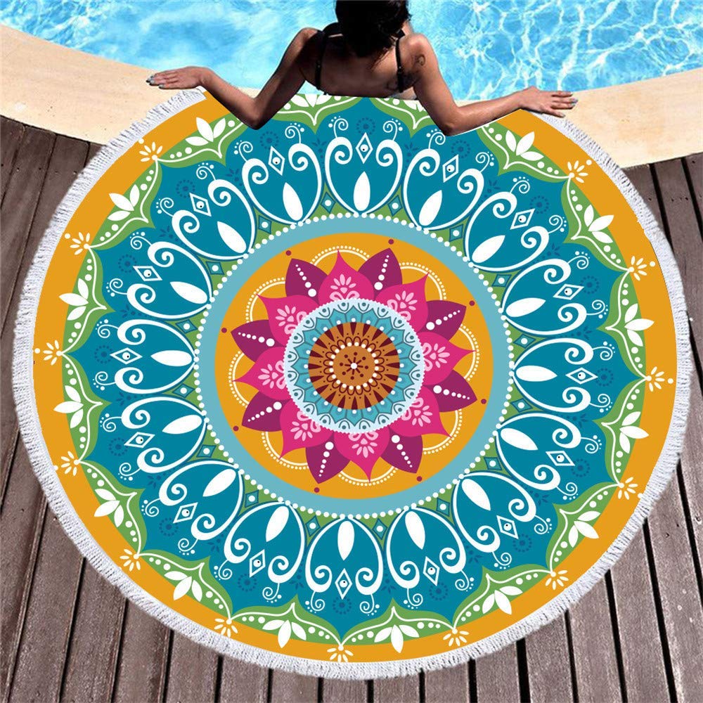 Bohemian Round Beach Towel - Mandala Design Microfiber Blanket for Yoga, Meditation, Picnic & Travel | Water-Absorbent Quick-Dry Beach Throw, Hippie Tapestry & Tablecloth for Outdoor Activities