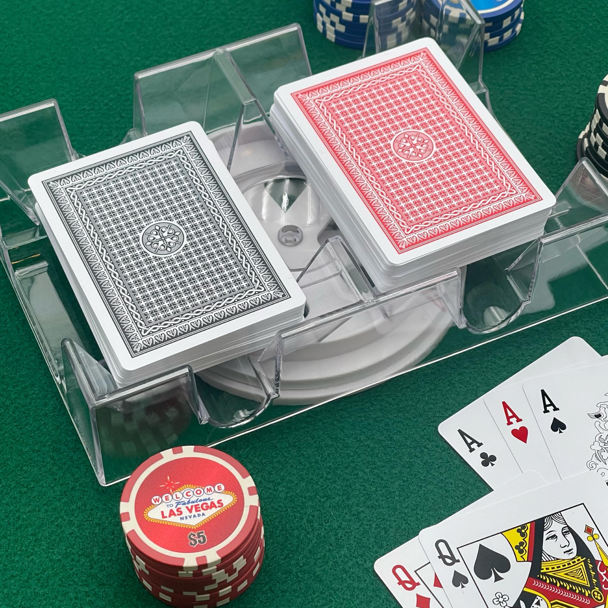 360° Rotating Dual Deck Poker Card Holder - Acrylic Clear Playing Card Tray for Casino, Canasta & Card Games - Perfect for Poker Nights & Game Gatherings