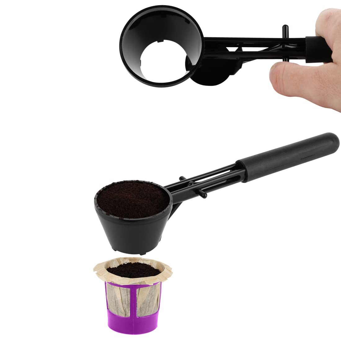 Reusable Coffee Scoop Funnel for K-Cups | Stainless Steel Measuring Spoon for Keurig Brewers & Refillable Pods | Dark Black | Perfect for Home & Office Coffee Stations
