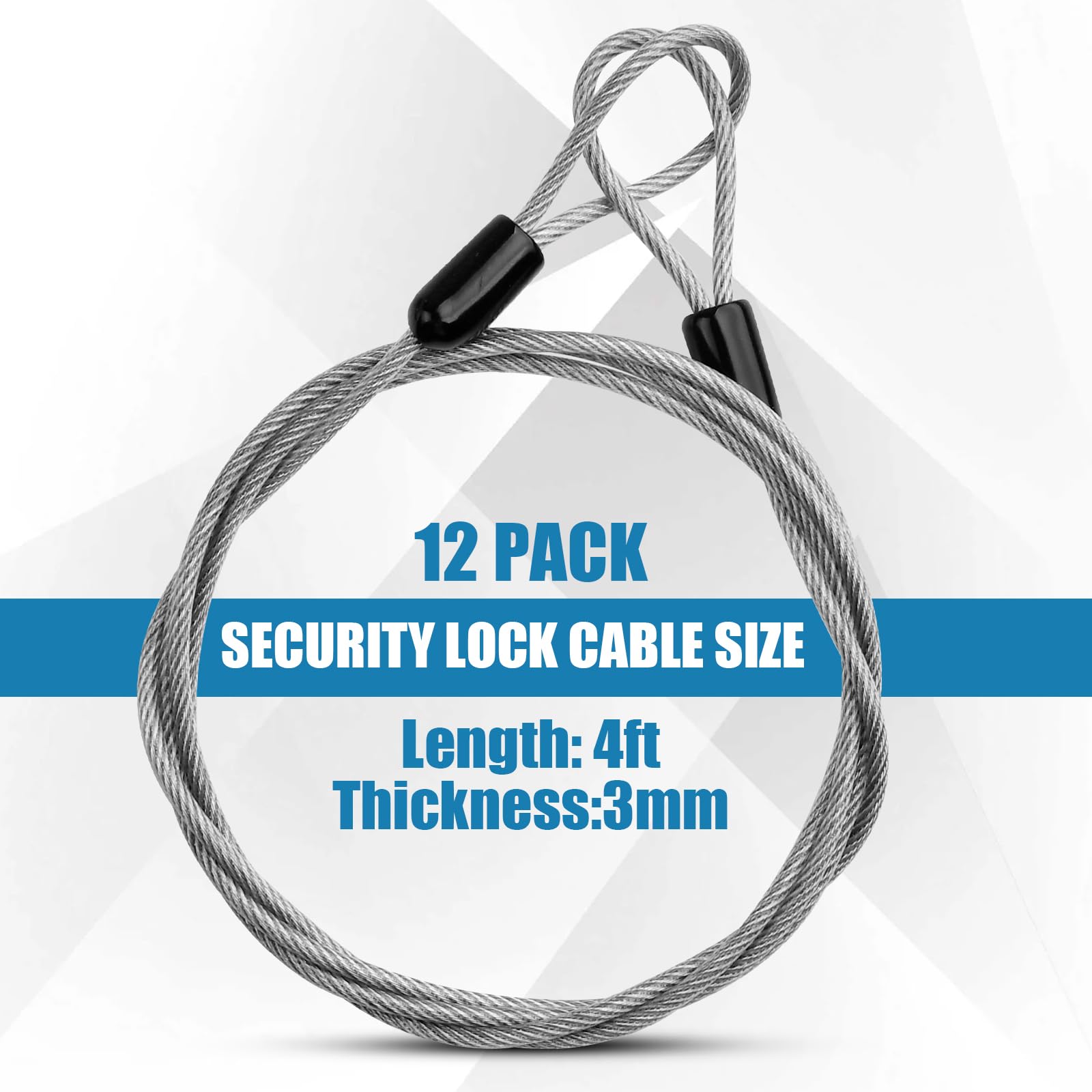 12 Pack 4ft 3mm Anti-Theft Security Cable - Braided Stainless Steel Luggage Lock Wire Rope with Double Loop for Travel, Bikes & Outdoor Safety - Perfect for Securing Suitcases, Bicycles, Camping Gear & More