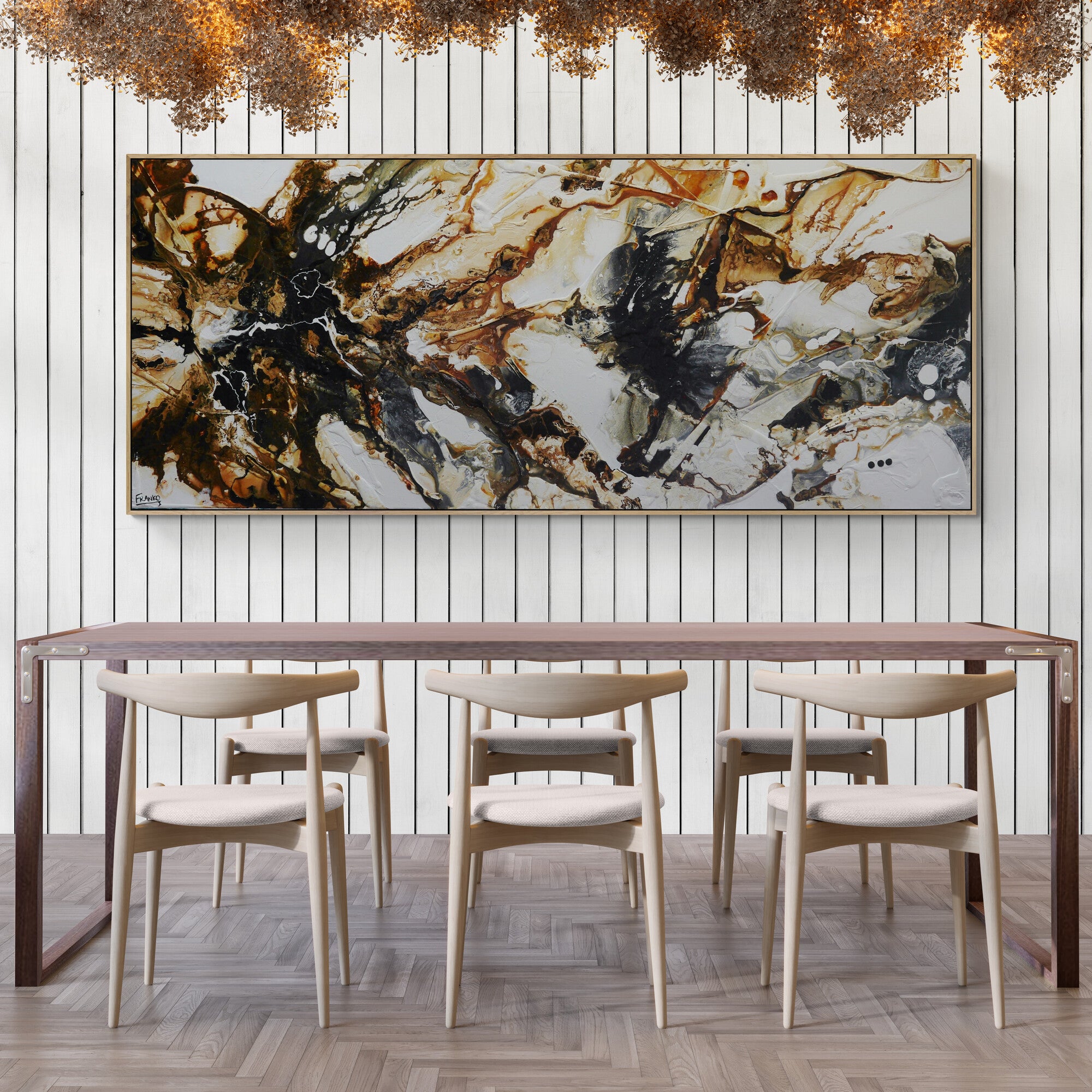240cm x 100cm Neutral Oxide Rust White Black Textured Abstract Canvas Painting - Modern Wall Art for Living Room, Bedroom & Office Decor