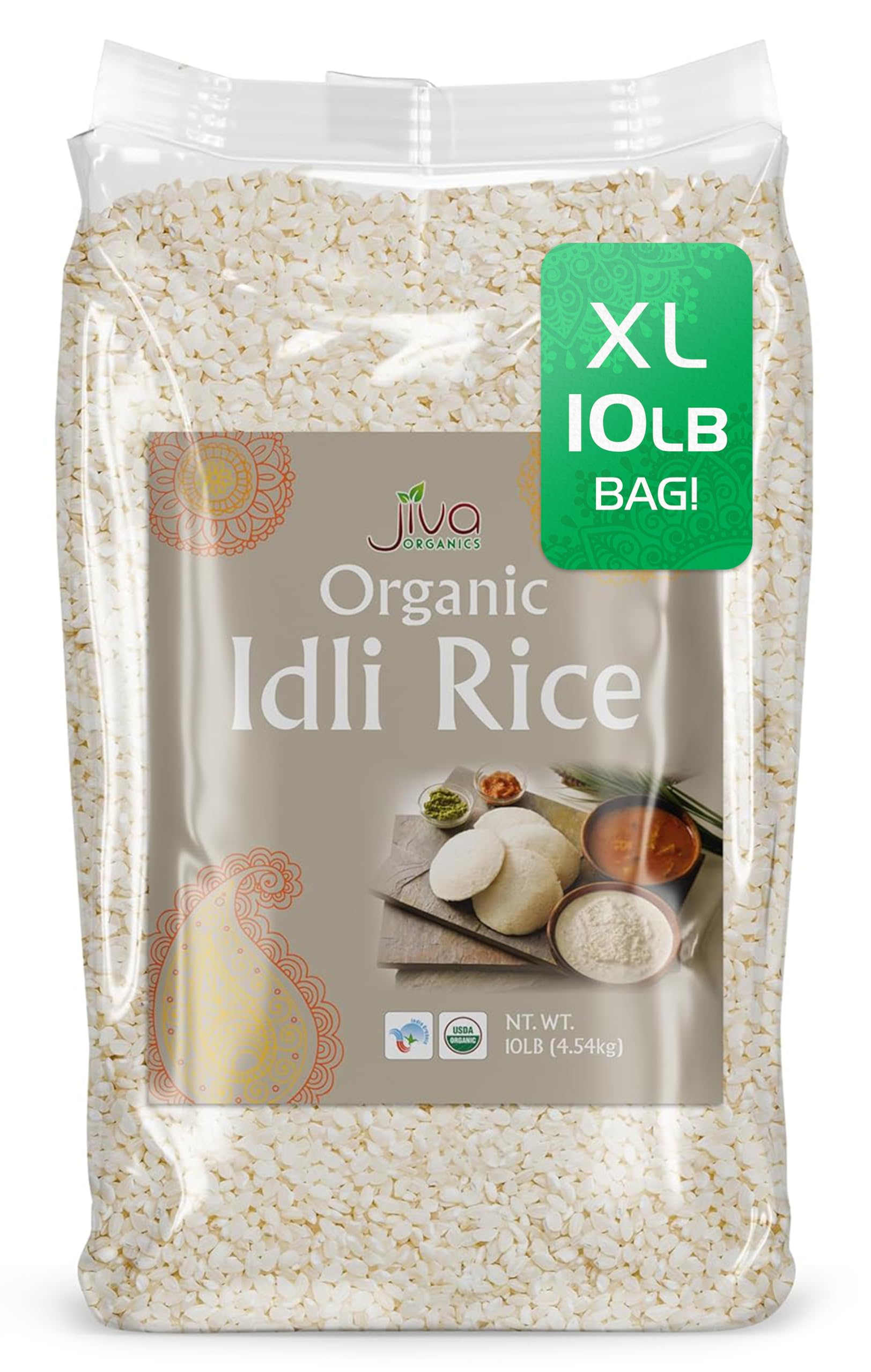 Jiva Organic Idli Rice 10 Pound Bag - Non-GMO, USDA Organic Certified, Vegan, Gluten-Free Short Grain Parboiled Rice - Perfect for Idli, Dosa & South Indian Cooking - Ideal for Breakfast, Lunch & Traditional Indian Meals