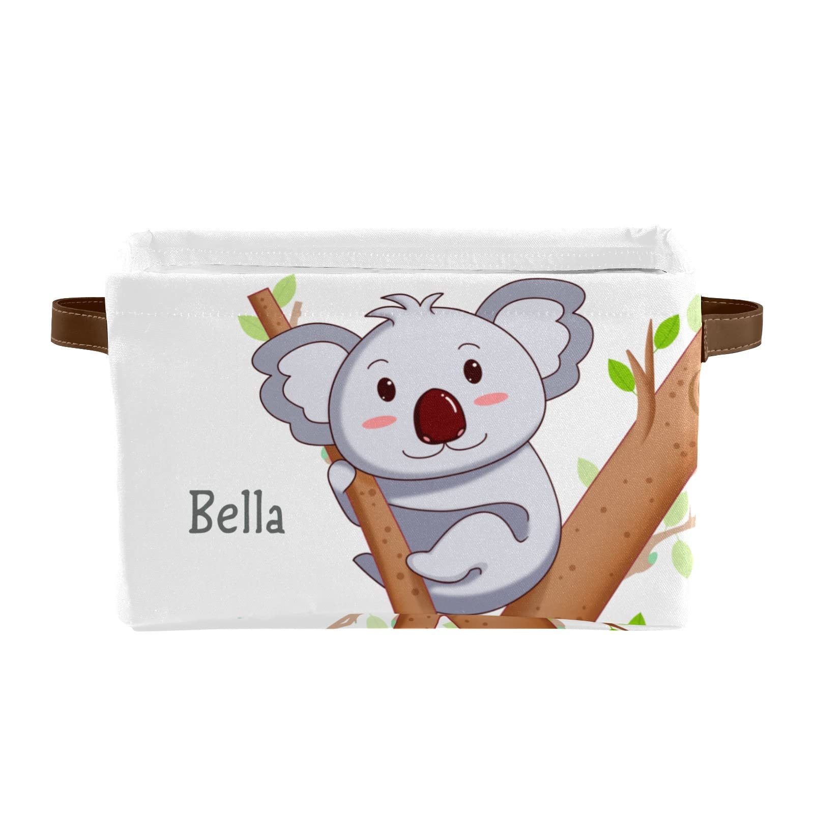 Personalized Funny Koala on Tree Canvas Storage Bins with Leather Handles - 2 Pack for Office, Bathroom, Nursery & Closet Organization | Perfect for Home Decor & Gift Giving