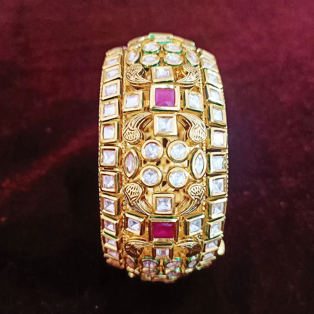Elegant Gold Plated Royal Kundan Openable Bracelet (Design 108) - Perfect for Weddings, Parties & Special Occasions