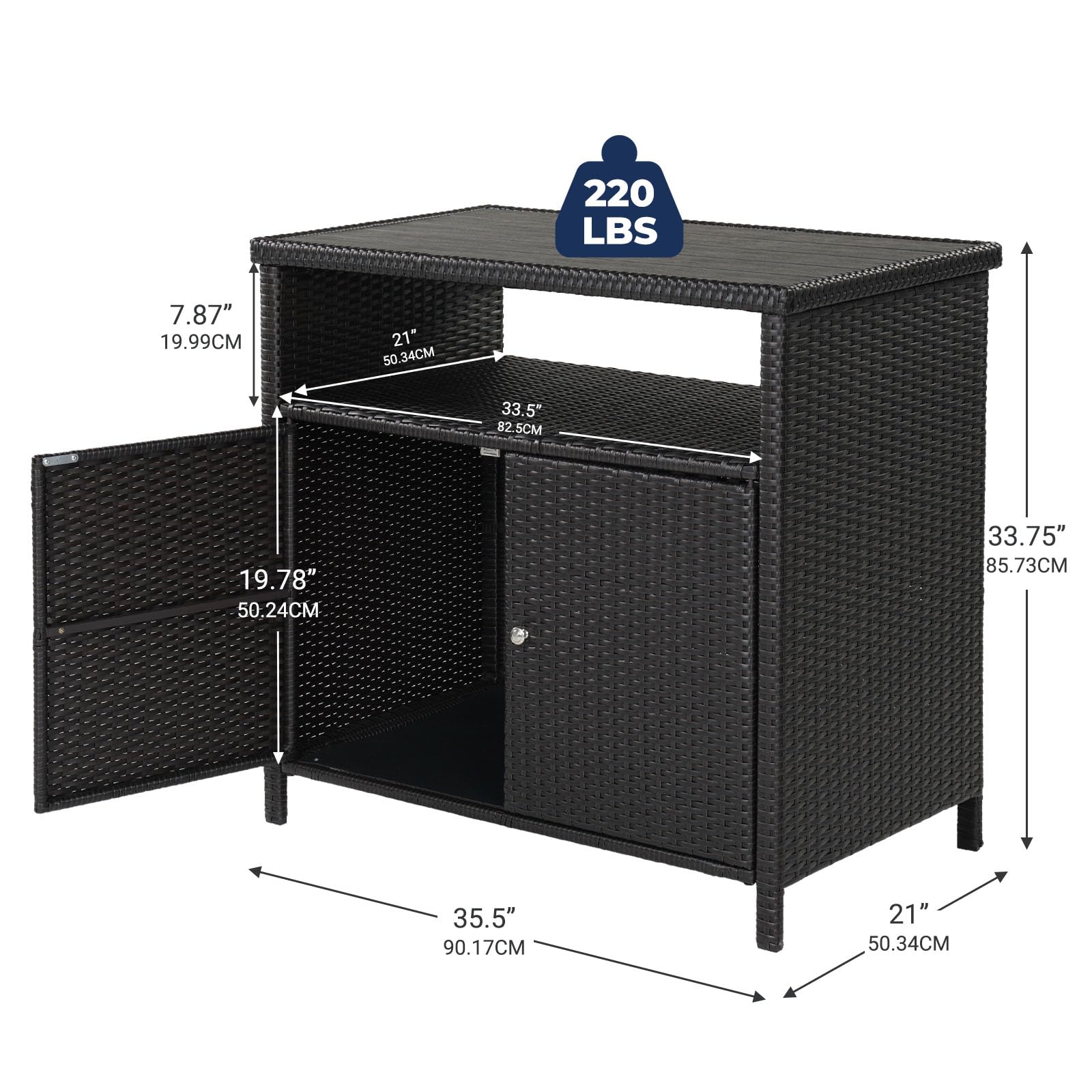 Waterproof Wicker Storage Cabinet with Two Doors and Shelves - Outdoor Patio Buffet Sideboard for Garden, Kitchen, Pool - Dark Brown - Perfect for Storing Cushions, Pool Toys, and Outdoor Dining Essentials