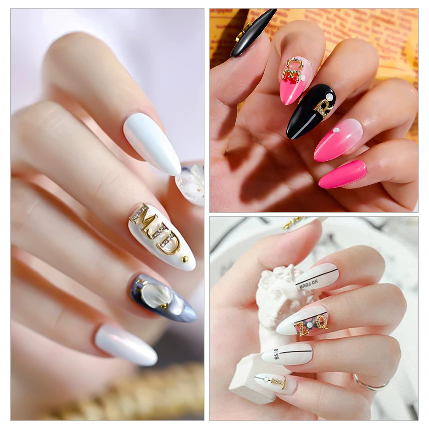 **DANNEASY 78-Piece 3D Alphabet Nail Charms Set - Gold, Silver, Rose Gold Letter Stickers for Nail Art | DIY Manicure, Nail Salon & Party Decoration | Perfect for Wedding, Birthday, Holiday Nail Designs | Nail Art Accessories for Professional & Home Use | Great for Social Media, Photo Shoots & Gift Ideas**