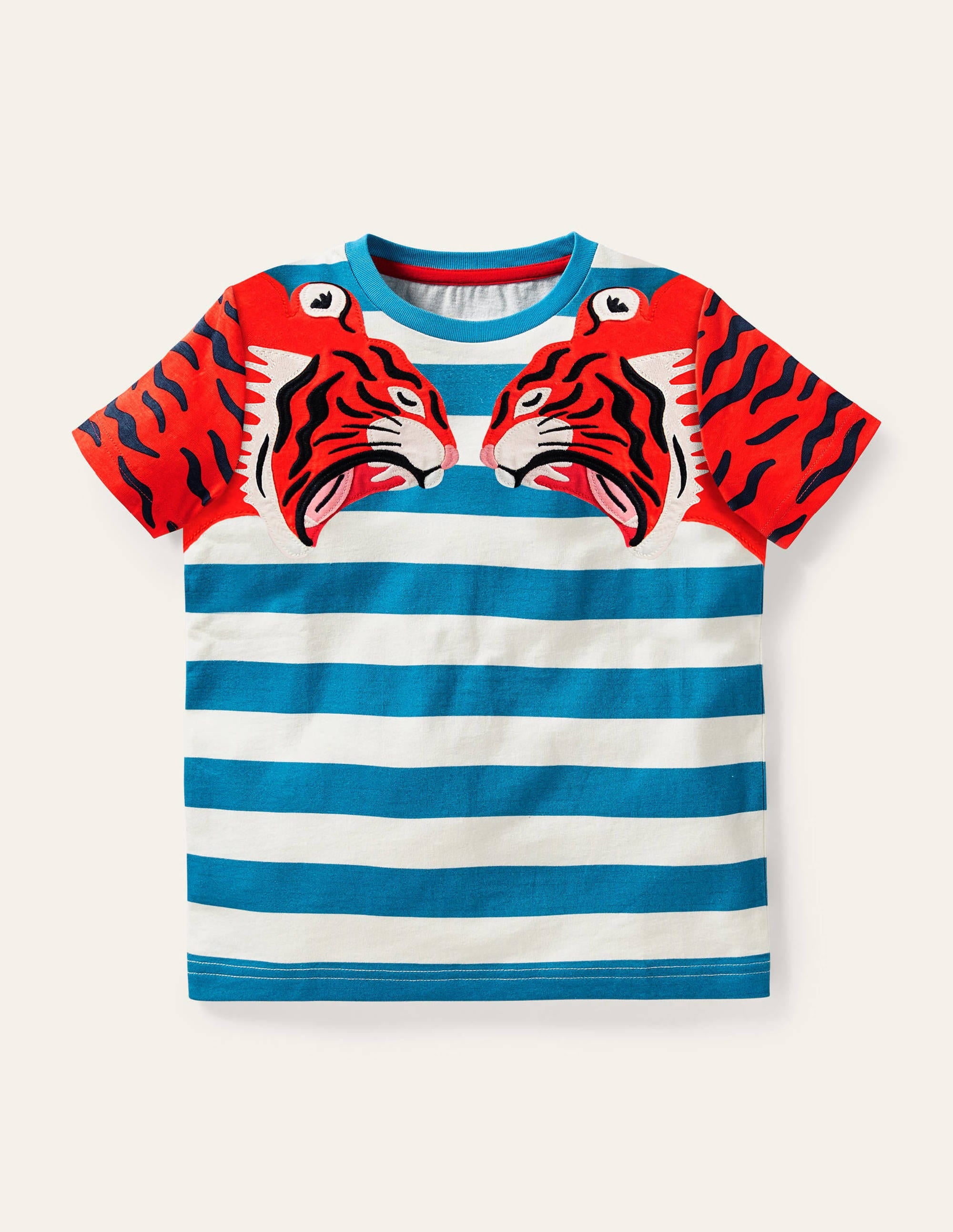 Big Cat Appliqué T-Shirt - Moroccan Blue Tigers Graphic Tee for Men & Women | Casual Wear, Street Style, and Everyday Outfits