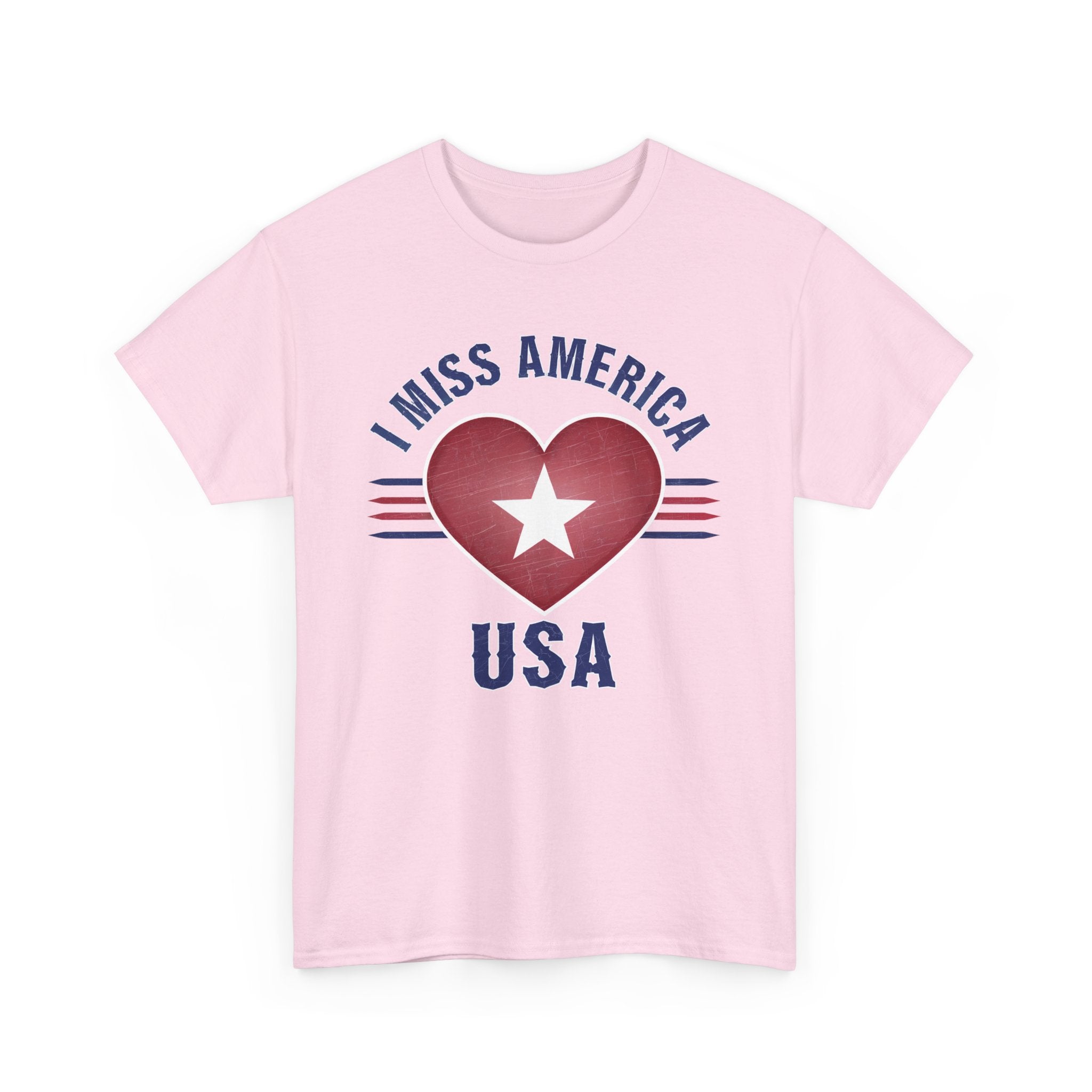 I Miss America Heart Print Unisex Heavy Cotton T-Shirt - Casual Wear, Patriotic Gift & Everyday Comfort
