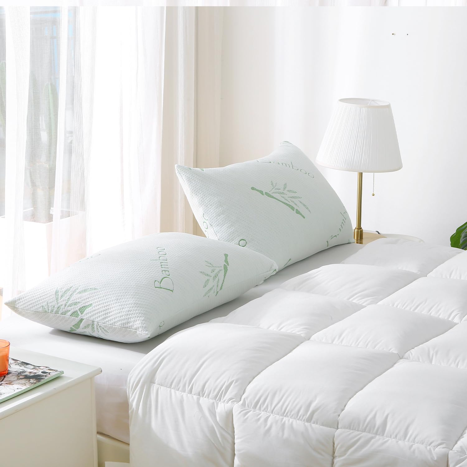 Cooling Breathable Memory Foam Pillow 2-Pack - Queen Size Firm Support for Neck & Shoulder Pain Relief | Hotel Quality Shredded Foam Pillows with Zippered Cover | Perfect for Side Sleepers, Back Pain Sufferers & Hot Sleepers