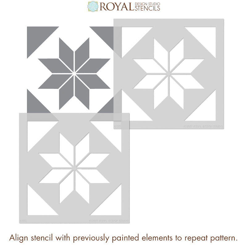 Star Quilt Tile Stencil - Reusable DIY Painting Template for Ceramic, Wood & Fabric - Perfect for Home Decor, Craft Projects & Wall Art Designs