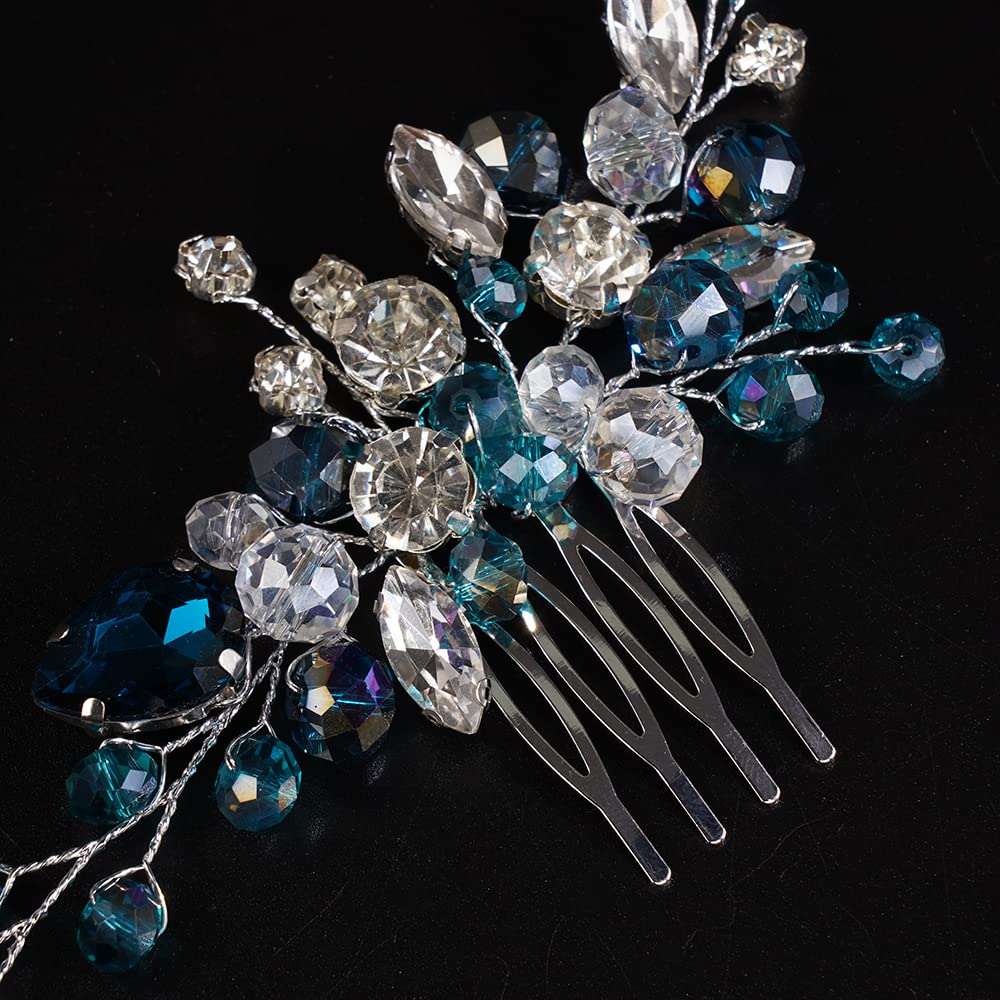 JWICOS Blue Crystal Bridal Hair Comb - Rhinestone Wedding Hair Clip for Women & Girls - Sparkling Hair Accessories for Brides, Bridesmaids & Prom - Perfect for Weddings, Parties & Special Occasions