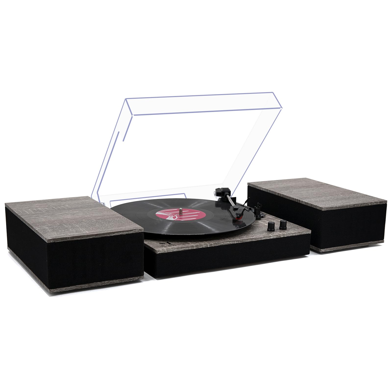 MPK Bluetooth Record Player with Bookshelf Speakers - 3-Speed Belt-Drive Vinyl Turntable for Vinyl Records, Wireless Playback & Auto-Stop - HiFi Audio System in Grey Wood Finish | Perfect for Home Entertainment, Music Lovers & Vintage Decor