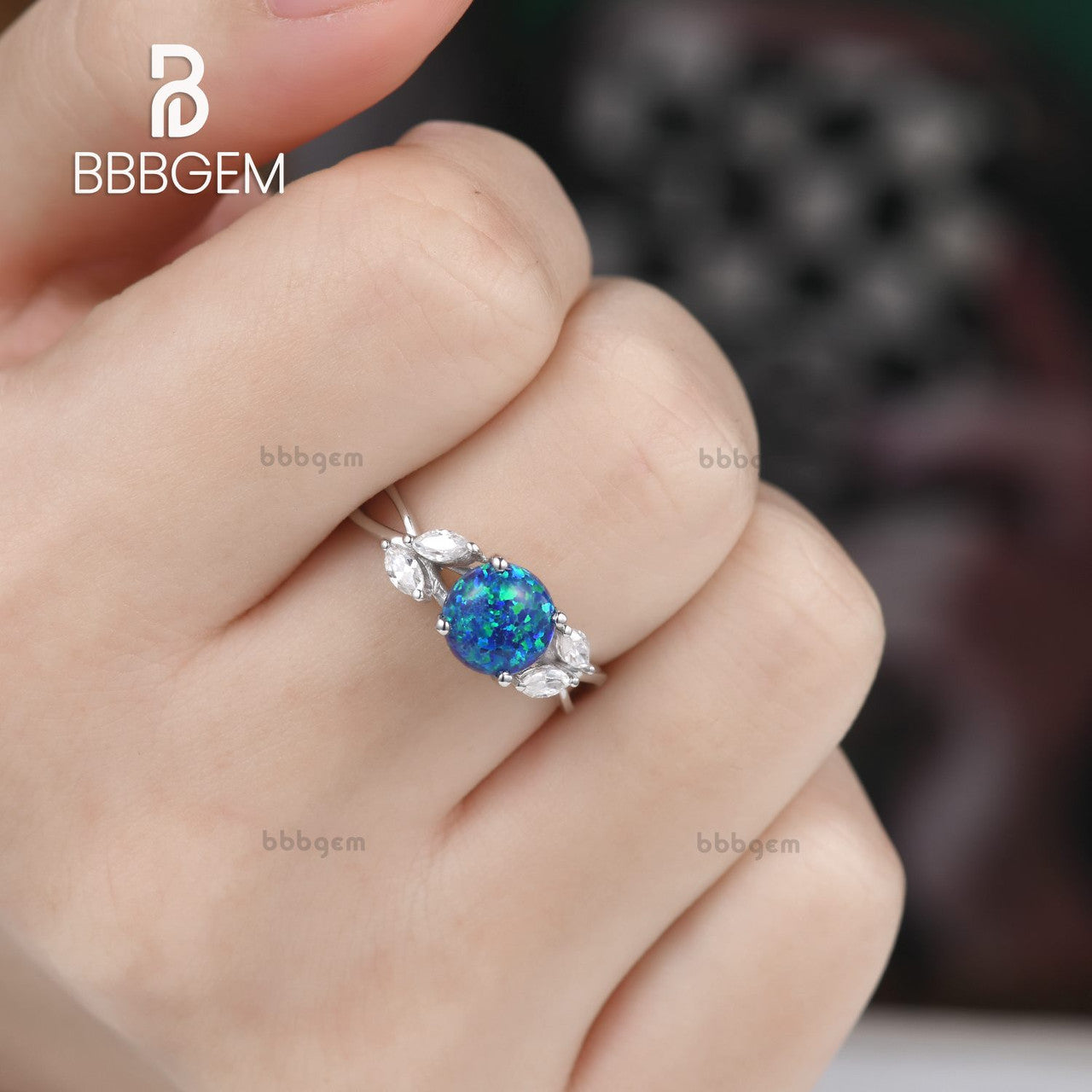 14K/18K Rose Gold Black Blue Opal Moissanite Engagement Ring - Art Deco Style for Wedding, Proposal & Anniversary Gifts
