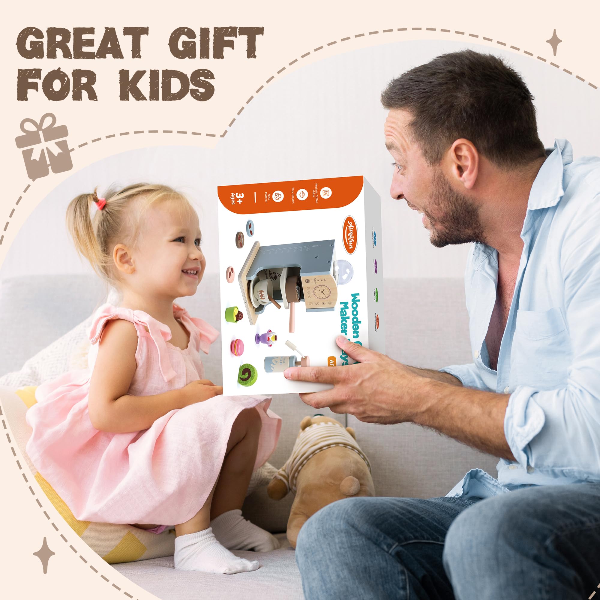 **Wooden Toy Coffee Maker for Kids - Pretend Play Kitchen Set with Coffee Shop Accessories & Toy Desserts - Educational Role Play Toys for Toddlers, Girls & Boys - Perfect for Home, Classroom & Playdates**