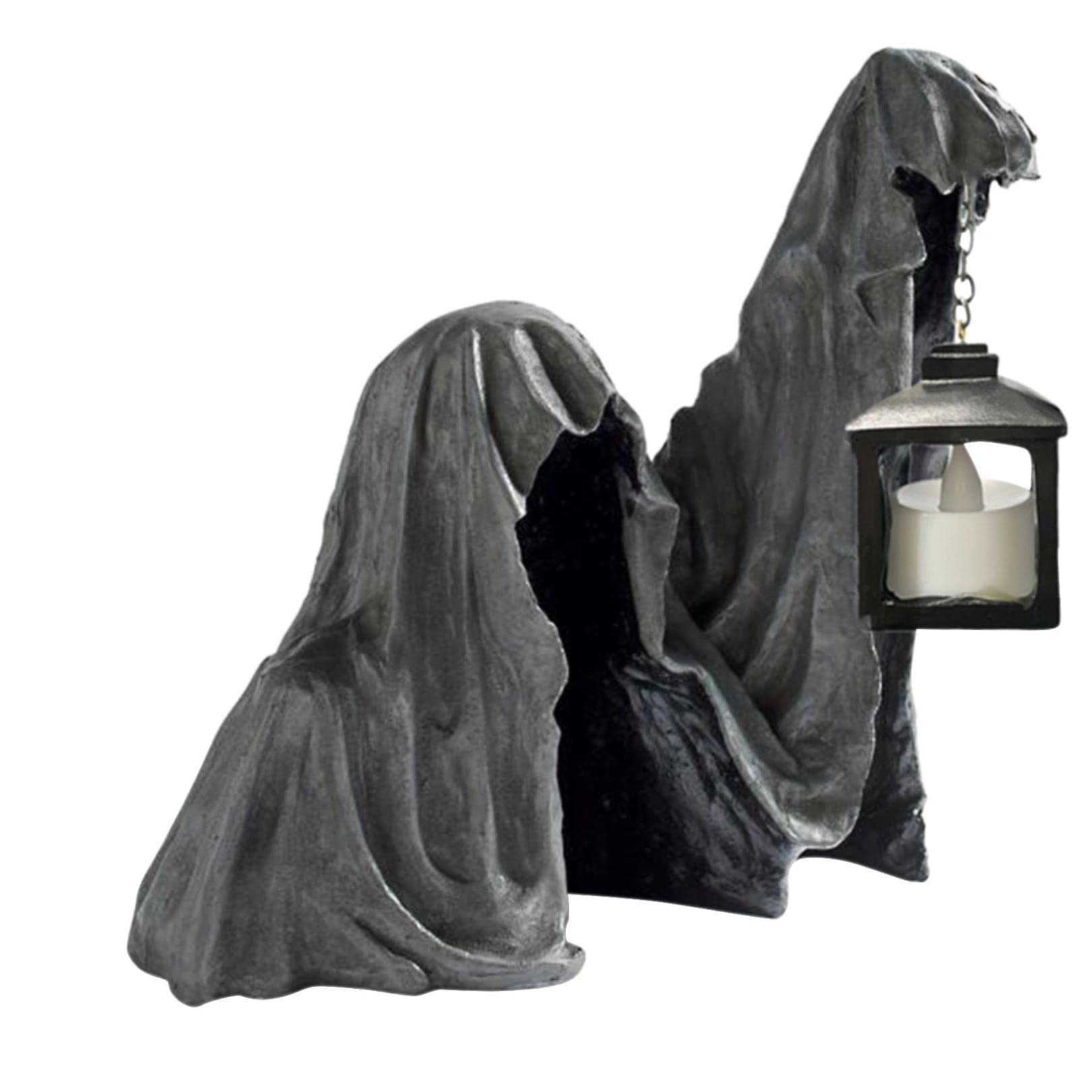 6 Inch Small Decorative Resin Statue - No Face Ghost Figurine with Tea Light Lantern, Gothic Halloween Tabletop Decoration, Black Gothic Sculpture Decor for Home, Office & Halloween Party Display