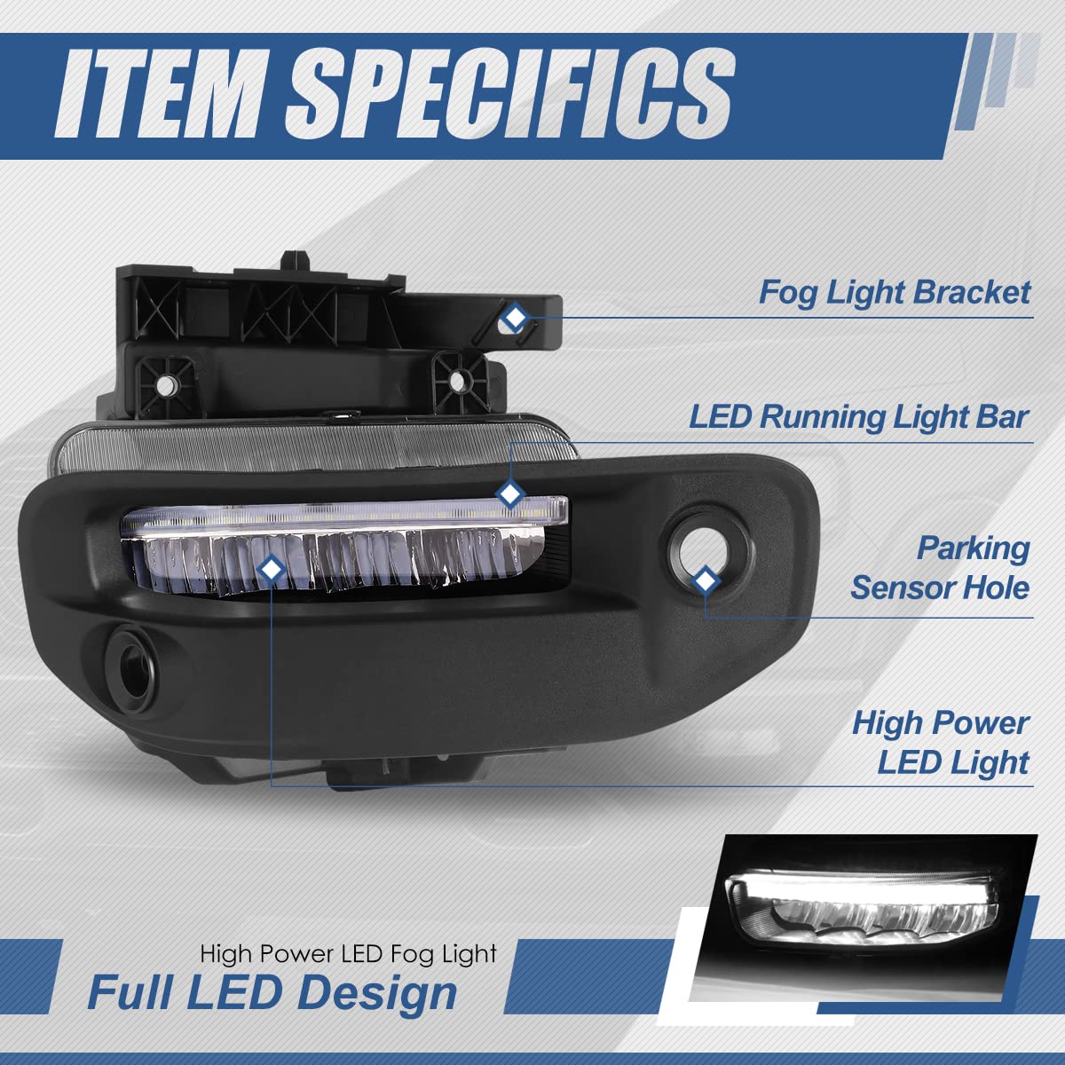 Auto Dynasty Full LED Light Bar Front Bumper Driving Fog Lights with Switch & Bezels for Ram 1500 2019-2024 - Driver & Passenger Side Clear Lens - Off-Road & Night Driving Enhancement