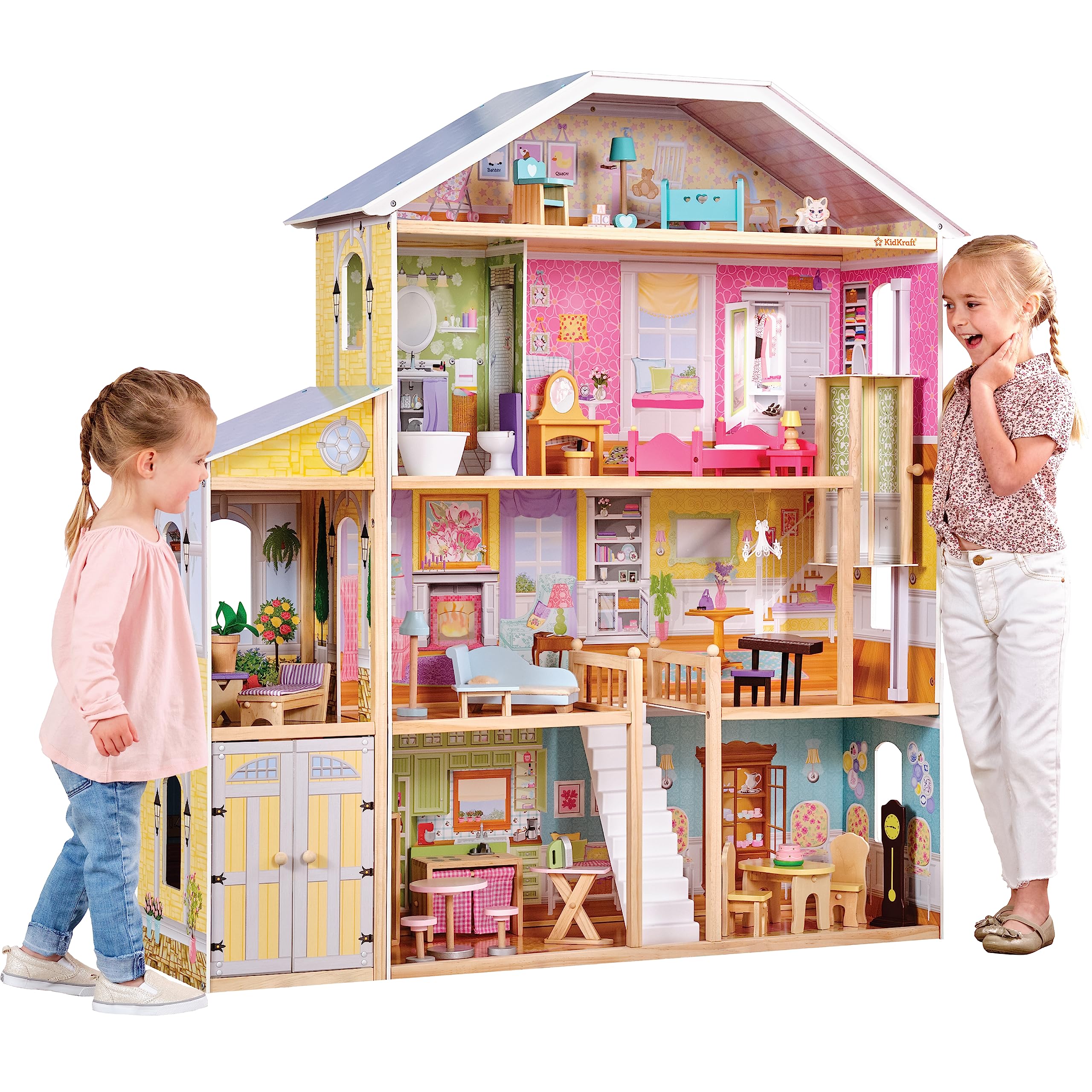 KidKraft Majestic Mansion Wooden Dollhouse with 34-Piece Accessories, Working Elevator & Garage - Perfect Gift for Girls & Boys Ages 3+ | Pretend Play, Birthday Present, Christmas Gift for Kids
