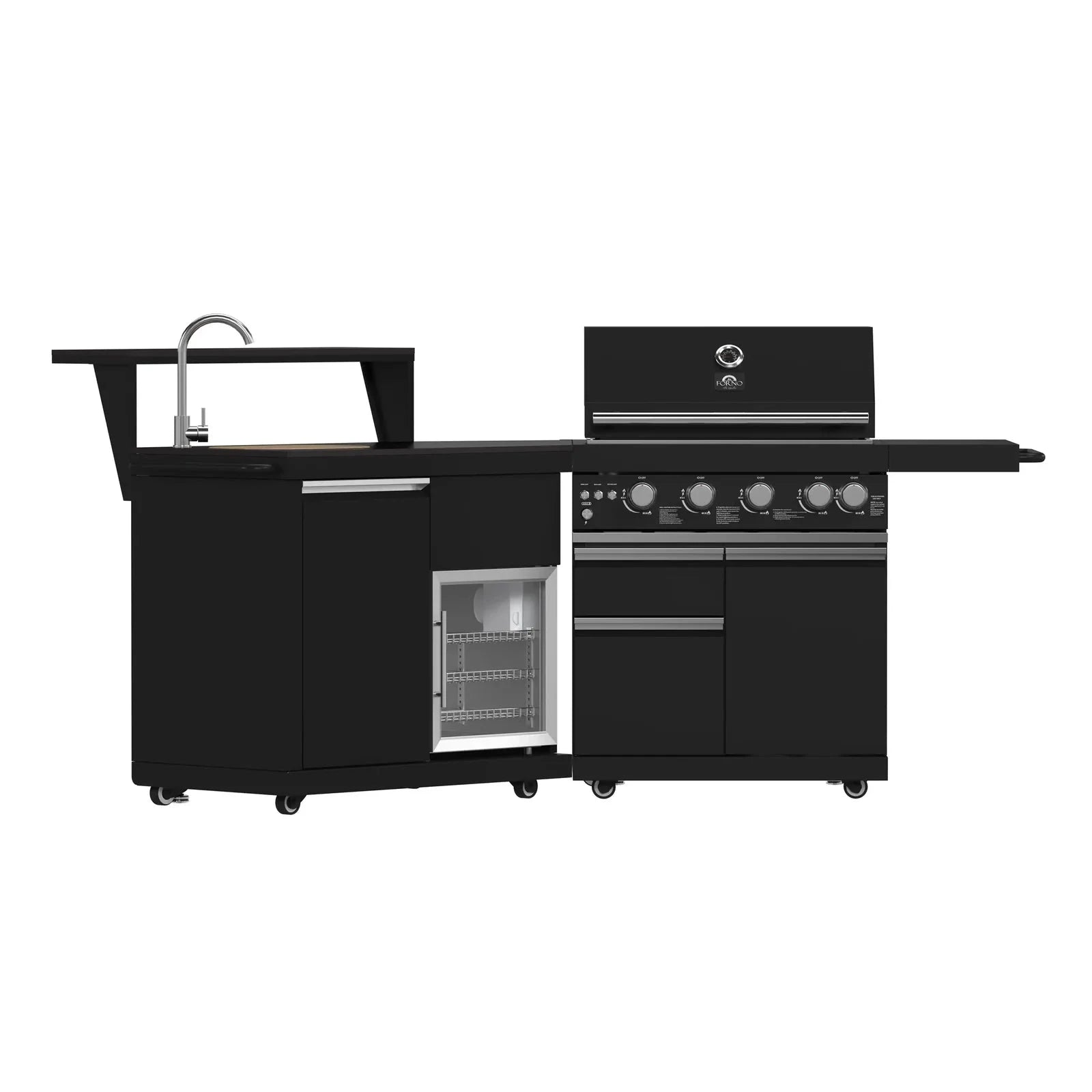 Premium Forno All'Aperto Outdoor Kitchen Set FODKT2582BLK - Stainless Steel BBQ Grill Island with Side Burner & Storage - Perfect for Backyard, Patio, and Poolside Entertaining