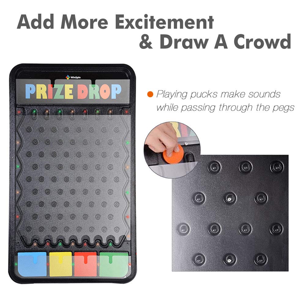 WinSpin 41x25 Inch Foldable Prize Drop Board Game with 12 Playing Pucks & Multi-Color LED Lights - Perfect for Carnival, Tradeshow, Birthday Parties and Family Game Nights
