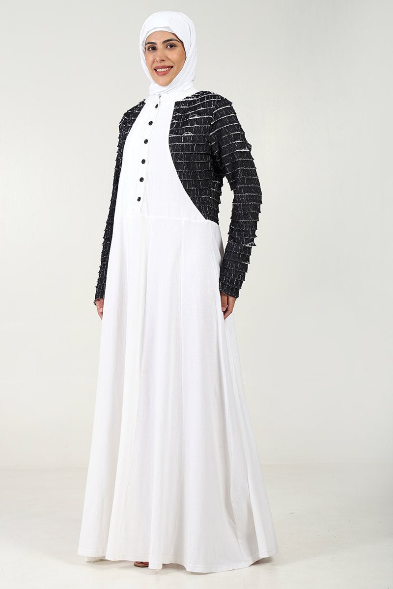 Elegant Cotton Jersey Flared Abaya Dress with Contrast Frill Detailing - Perfect for Eid, Ramadan & Special Occasions