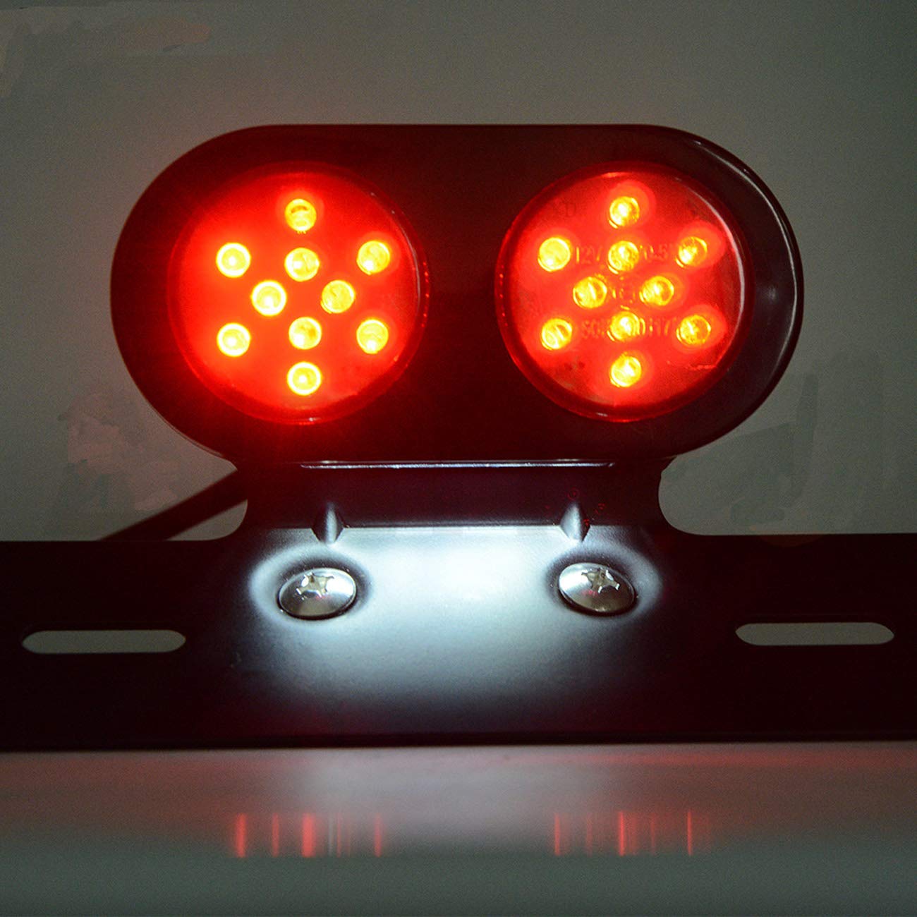 12V 20 LED Motorcycle Tail Light - Round Cafe Racer Stop Brake Lamp for Harley Chopper & Bobber Custom Bikes | Waterproof Rear License Plate Light for Night Riding & Urban Commuting